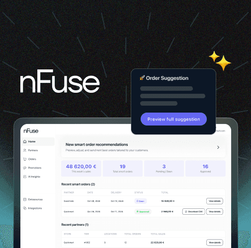 nFuse case study: a dashboard with AI-powered smart order recommendations.