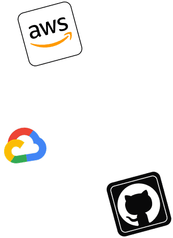 AWS, Google Cloud and GitHub logos